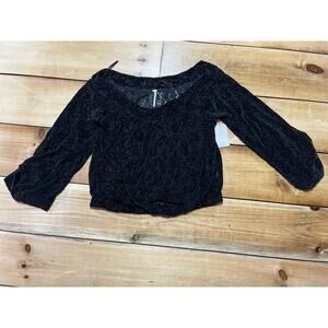 NWT! Free People Women's Sheer Black Lace/Paisley Print Blouse. Size Large